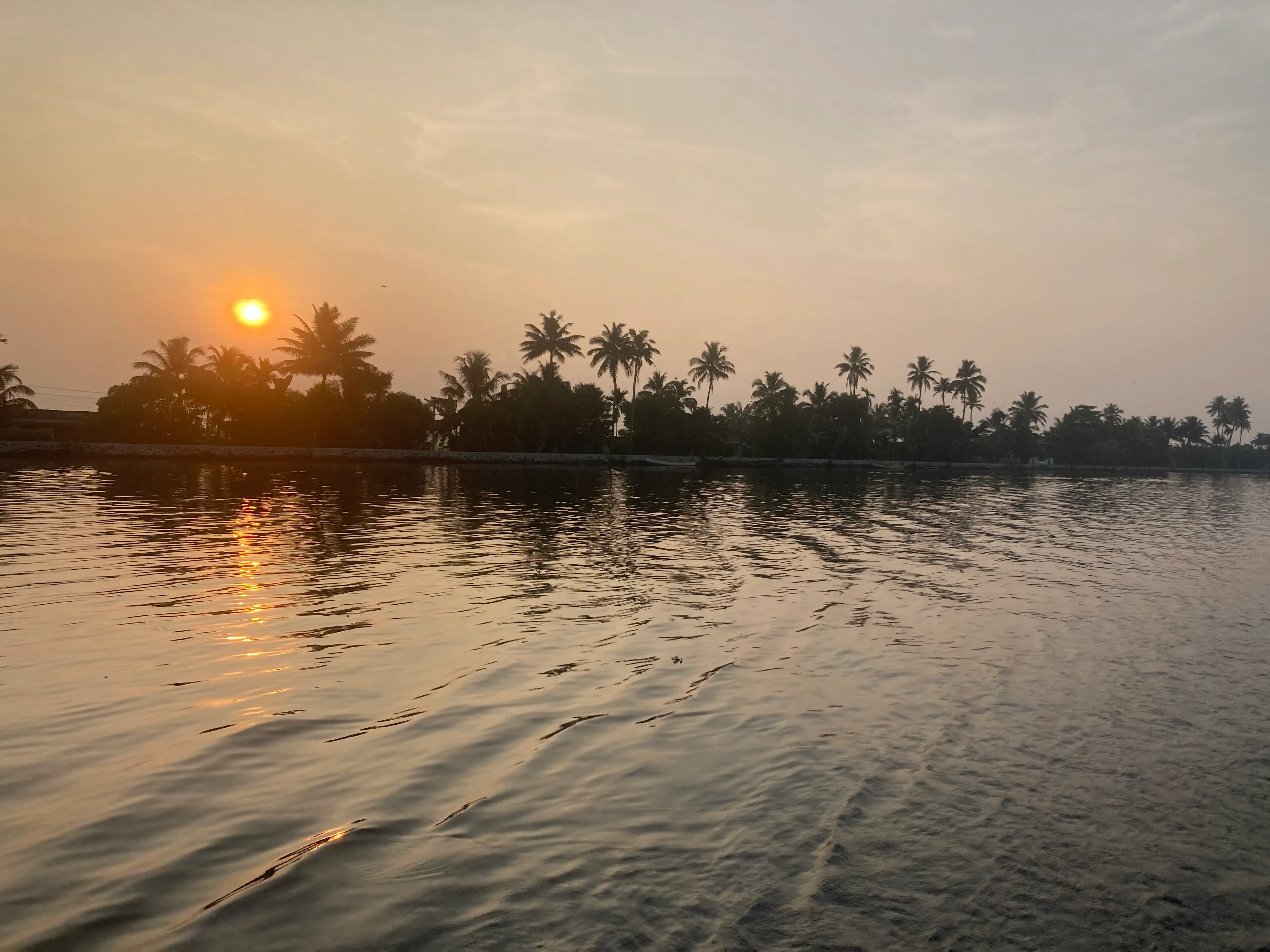 Sun deck of a luxury Kerala houseboat with lounge seating over the Alleppey backwaters